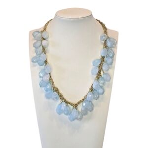 Trisha Waldron Blue Faceted Teardrop Bead Goldtone Necklace Earring Set